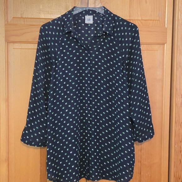 Cabi Style # 5019 Blouse Top Small Navy Blue Green 3/4 Sleeve Martini - Picture 1 of 13